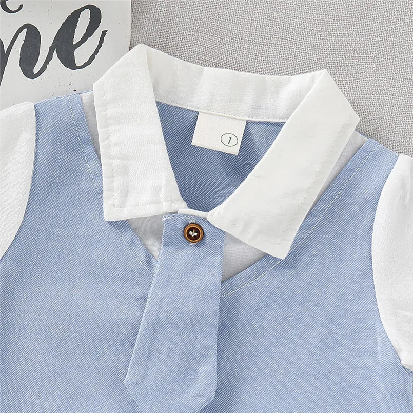 The new fashion cute design Infant Baby Boys Short Sleeve Gentleman Romper Necktie Tie Solid Print Jumpsuit  (2)