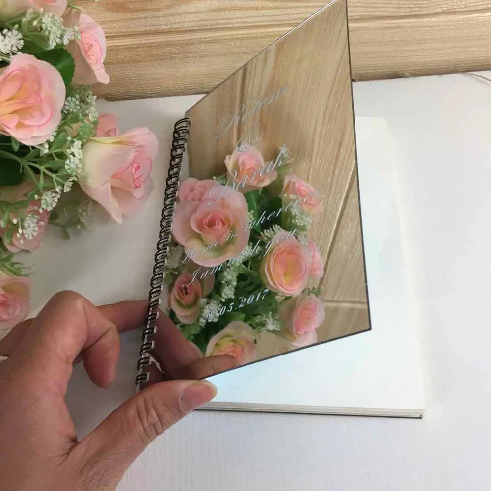 Customized Guest Book with Personalized Mirrored Cover Empty White Pages Wedding Checkin Signature Book Custom Gifts Pary Decor (7)