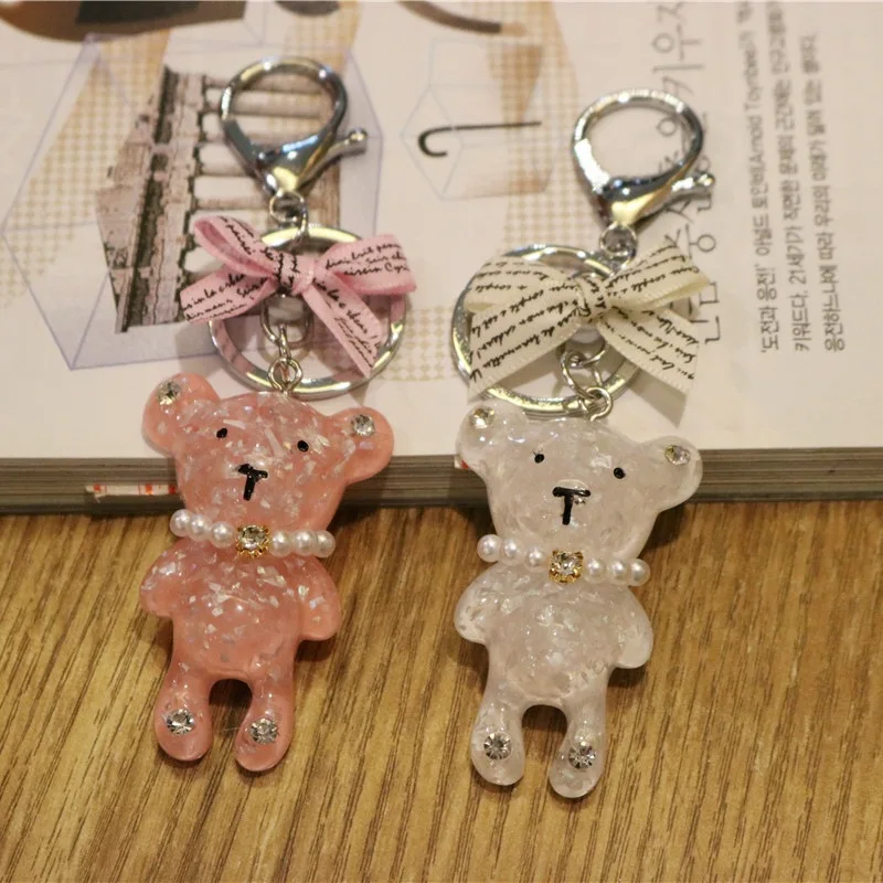 

Creative Cartoon Cute Animal Transparent Crystal Bear Keychains Women Jewelry Plastic Ball Beads Keyring Car Pendants Key Chains