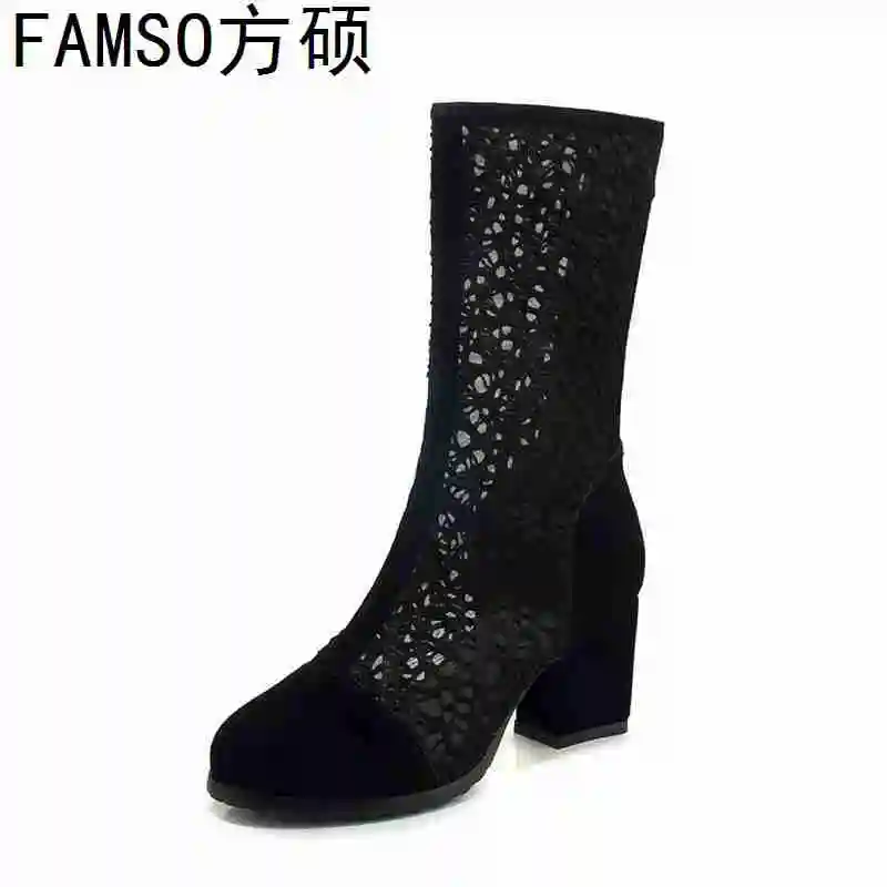 

FAMSO 2019 New Fashion Women Boots Black Designer Summer Riding Boots Hoof heels Designer Female black Sexy Boots Brand Shoes