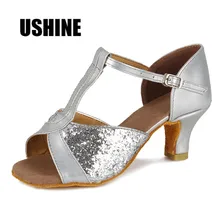 Туфли для латинских танцев на каблуке 7 см/5 см; Цвет серебристый, золотой; обувь для латинских танцев; женская обувь Zapatos De Baile Latino Mujer; 259;