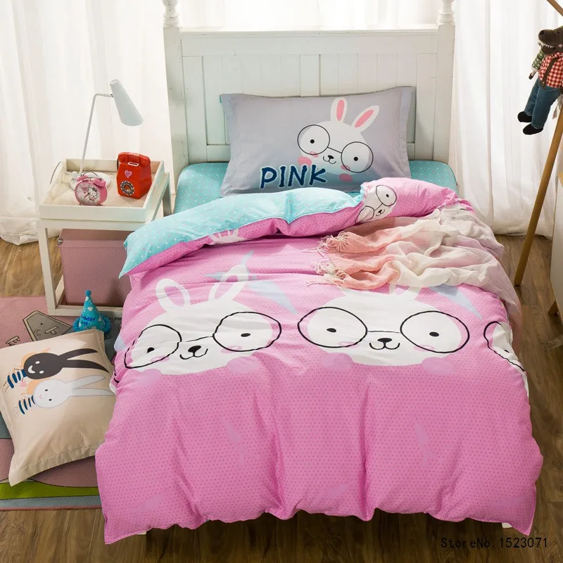 TUTUBIRD 3pcs blue pink rabbit bedding set kid cartoon duvet cover twin