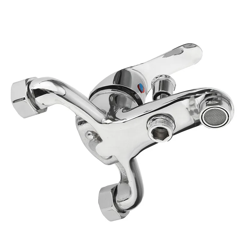Billige Zink legierung Becken Armaturen Chrom Wand Montiert Heiß Kalt Wasser Dual Auslauf Mischbatterie Wasserhahn Bad Dusche Becken