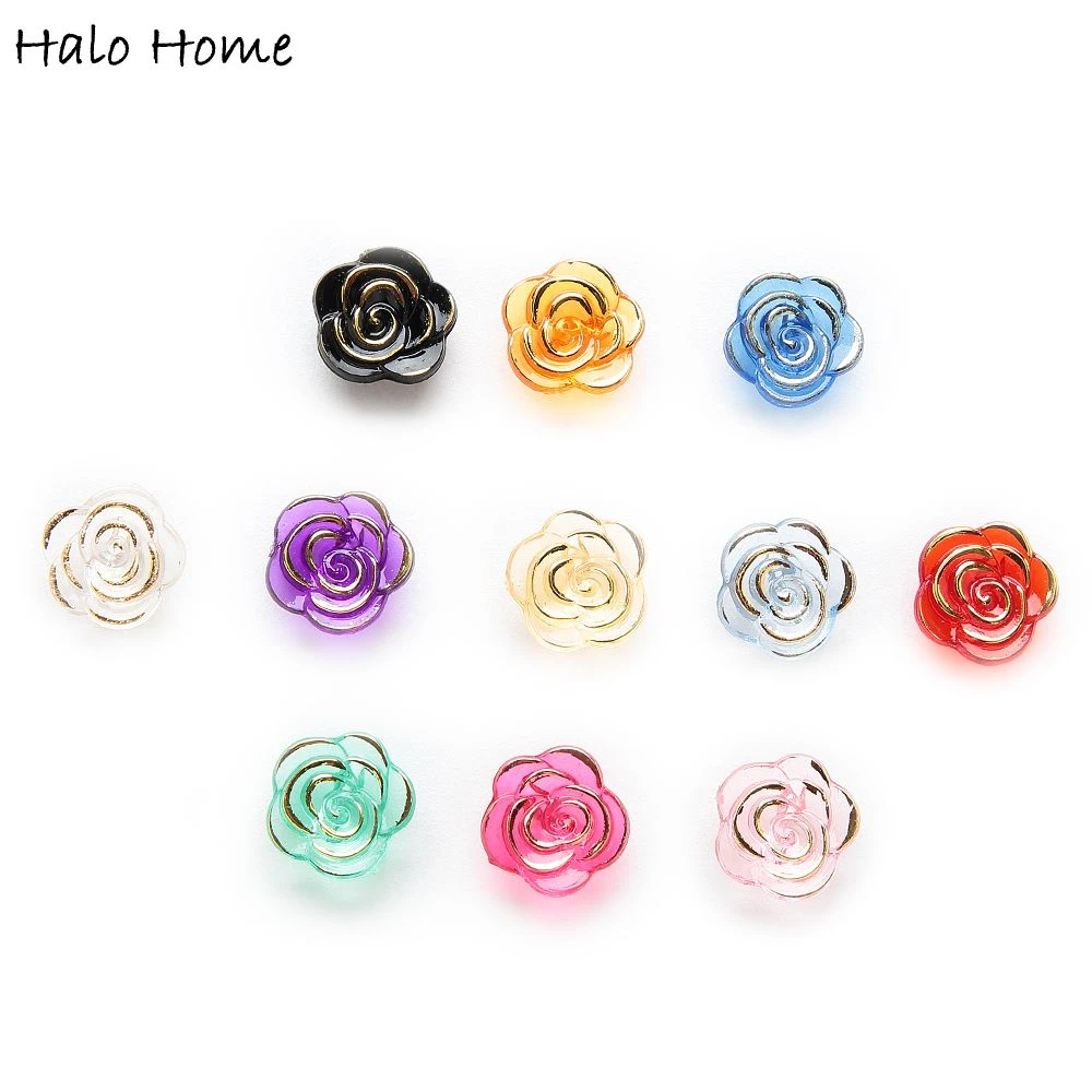 50 Shank Acrylic Buttons Rose Sewing Scrapbooking Home Cloth Handwork Decor 12mm