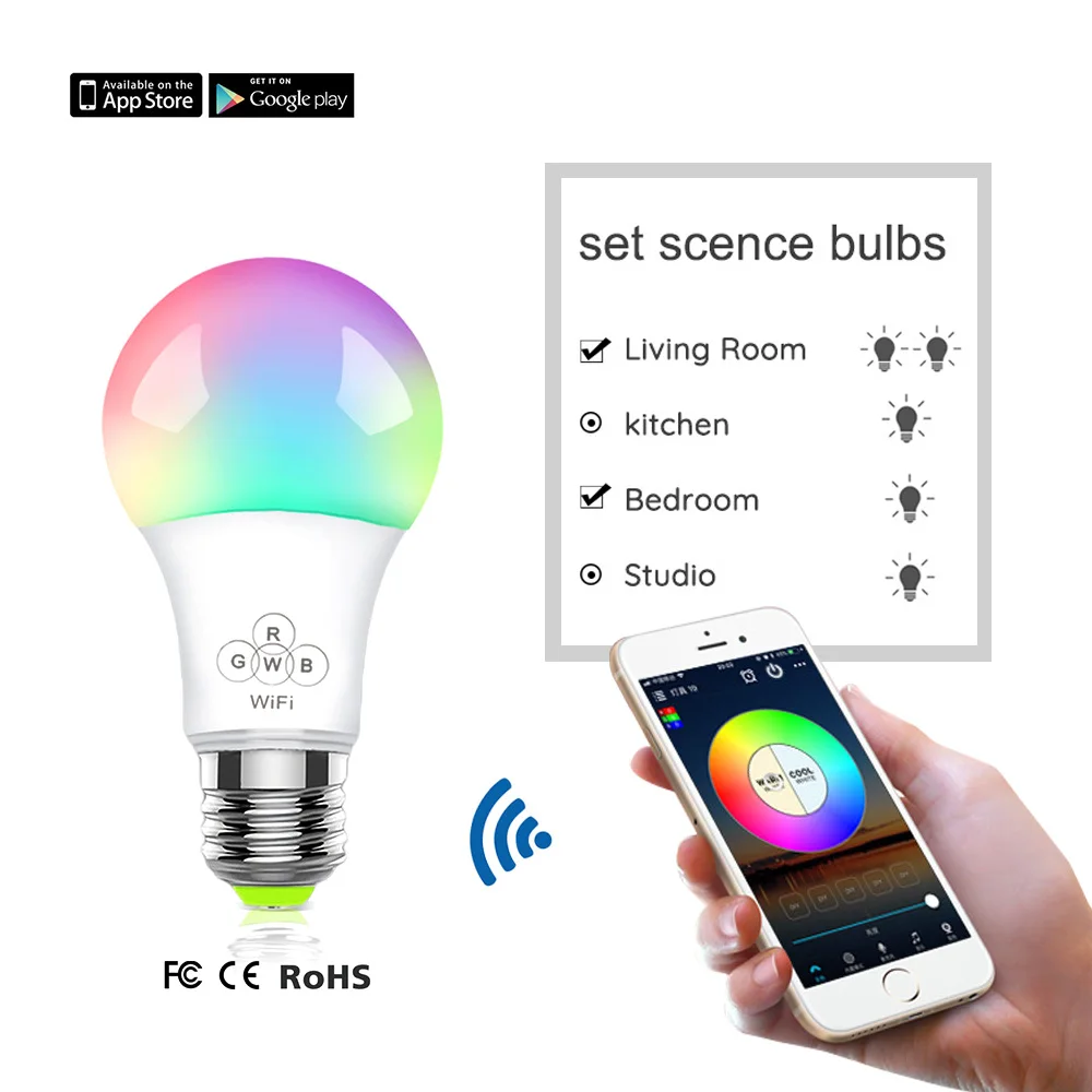 E27 умная WiFi лампочка Светодиодная лампа 4 5 Вт 16 цветов меняющая RGB Волшебная
