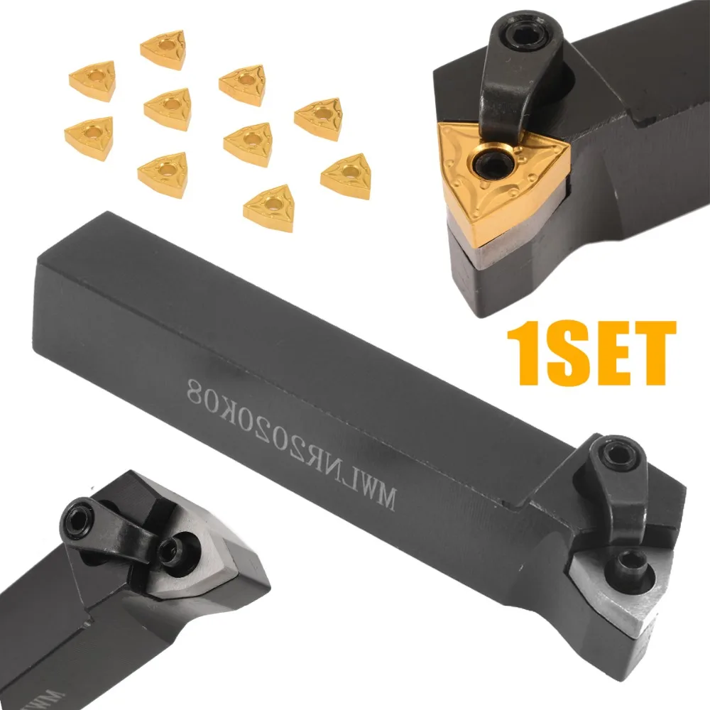 

10pcs WNMG080404 Carbide Insert + 1pc MWLNR2020K08 Tool Holder + Wrenches For Lathe Turning Tool