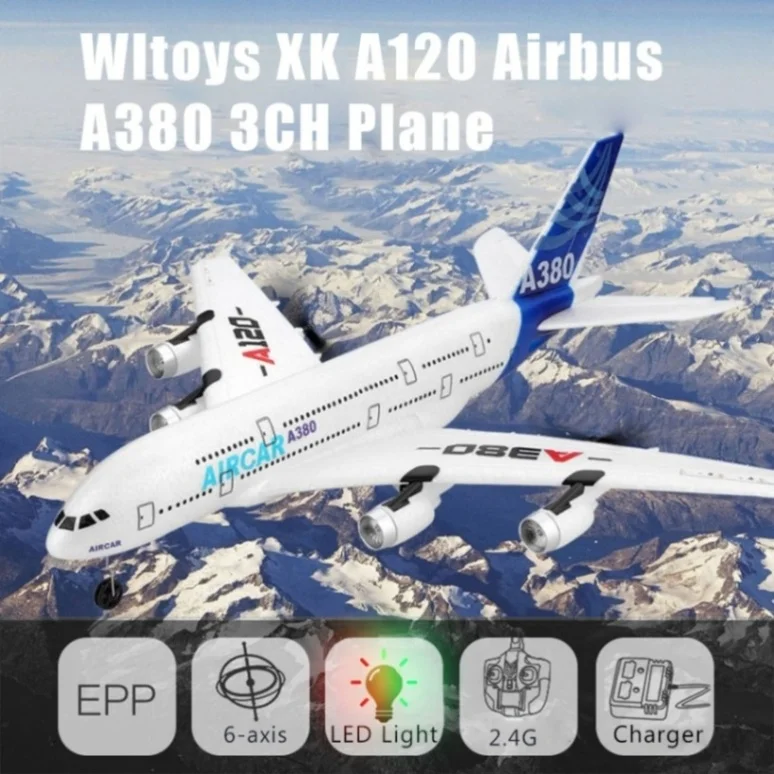 

Wltoys XK A120 Airbus A380 Model Remote Control Plane 2.4G 3CH EPP RC Airplane Fixed-Wing RTF RC Toy With Led Light