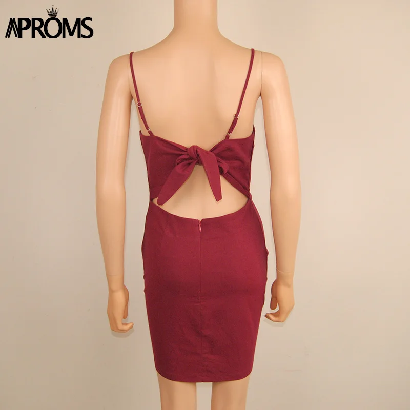 Aproms летнее платье с бантом на спине, женские сарафаны, элегантное льняное платье, облегающее белое черное короткое платье Vestidos - Цвет: Wine Red