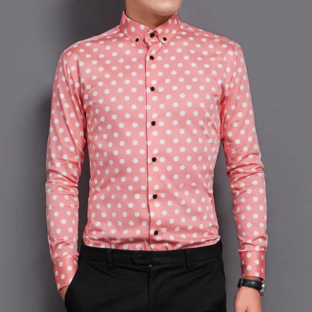 ouxiuli Mens Fashion Polka Dot Long Sleeve Button Down Cotton Dress Shirt ouxiuli Mens Fashion Polka Dot Long Sleeve Button Down Cotton Dress Shirt