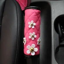 Różowe pokrycie siedzenia samochodem z kwiatami Shifter hamulec ręczny zestawy dla kobiet dziewczynki lusterko wsteczne pokrowce kieszonkowe akcesoria do wnętrz samochodowych tanie i dobre opinie KAYSHION Seat Belt Cover Pasy bezpieczeństwa i wyściółka