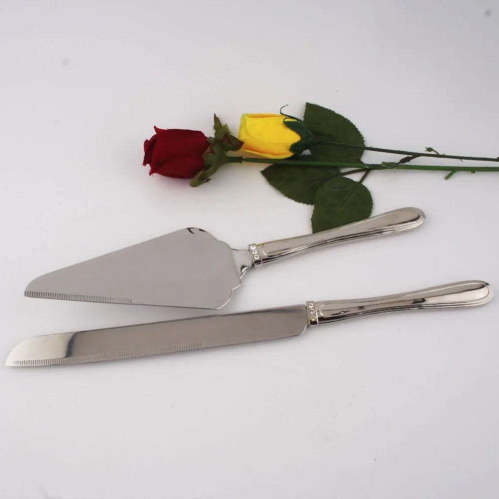 

Crystal Diamond Decorated Handle, Top Grade Stainless Steel Cake Cutlery, Personalized Service For Names Engraving Processed