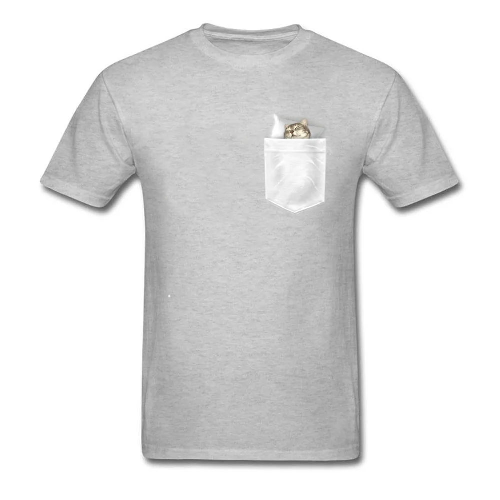 CAT SLEEPING IN MY POCKET Mens T-shirts Newest Summer Tops & Tees All Cotton O Neck Short Sleeve Crazy Tee Shirt Summer Autumn CAT SLEEPING IN MY POCKET grey