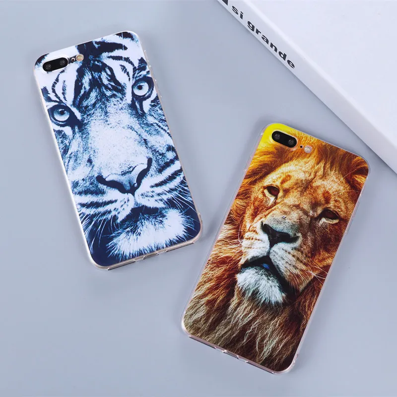 

THREE-DIAO Ultra Thin Phone Case For iPhone 8 7 6 5s TPU Bags Cover For iPhone X 5S 6S 7 8 Plus SE Lion Tiger Wolf Pattern Case