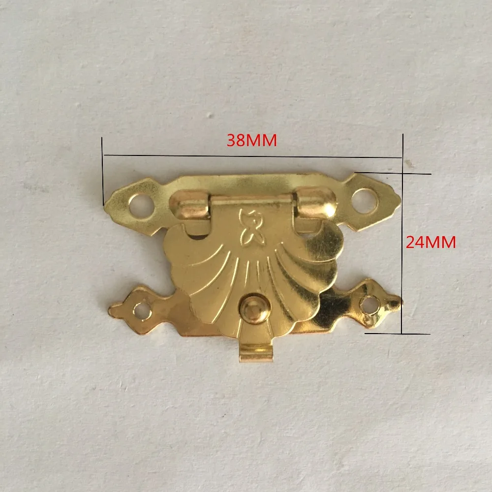 38*24MM 100pcs small wooden box hasp latch jewelry box padlock gift box antique Gold plated