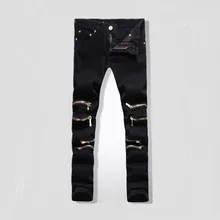 2016 Модный Бренд Молнии Мужские Байкерские Джинсы Британский Стиль Harajuku Slim fit Джинсы Мужчин Брюки Черный Мотоцикл Рок Джинсы Мужчин S-XXL