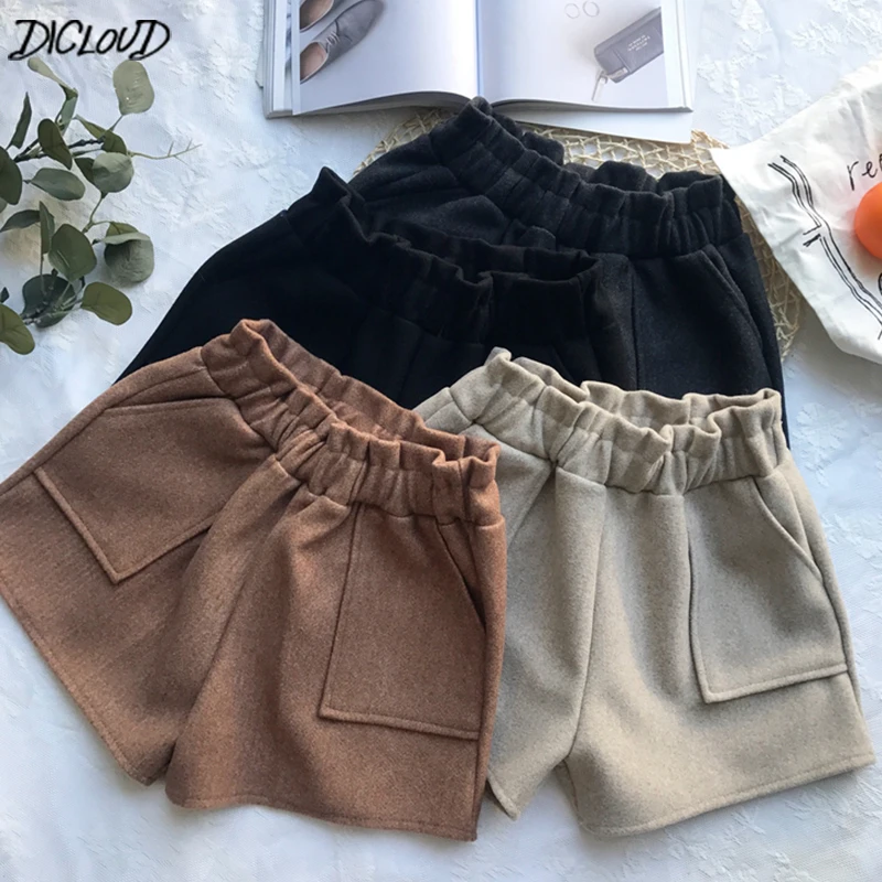 

DICLOUD Korean Winter Shorts Women Vintage Autumn High Waist Short lady Fashion Elastic Waist Bottoms Woman Harajuku Plus Size