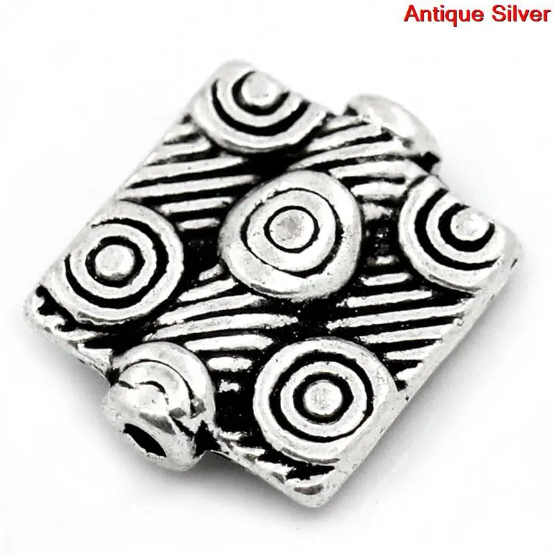 

DoreenBeads Zinc metal alloy Spacer Beads Rectangle Antique Silver Pattern color About 12mmx10mm,Hole:Approx 1mm,10 PCs