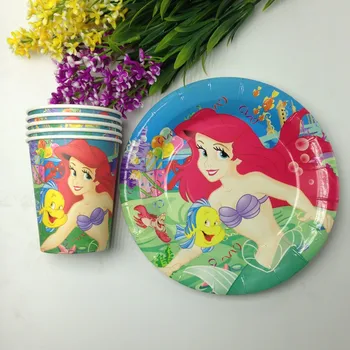 

A little Mermaid theme 20pcs cups+20pcs paper plates for kids coco birthday party Tableware set decoration 20people use
