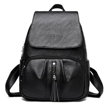 Fashion Rucksack Women Casual Travel Backpack Quality PU Leather School Bags for Teenage Girls with Tassel Female Black Backpack Fashion Rucksack Women Casual Travel Backpack Quality PU Leather School Bags for Teenage Girls with Tassel Female Black Backpack