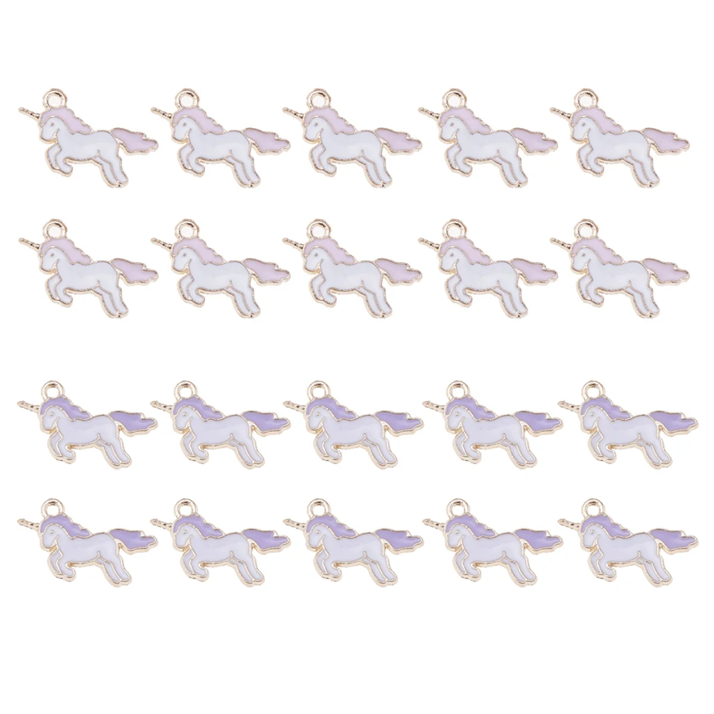 20 Pieces Unicorn Charms Pendant Findings Beads Jewelry Making Findings DIY Crafts Accessories, Pink and Purple