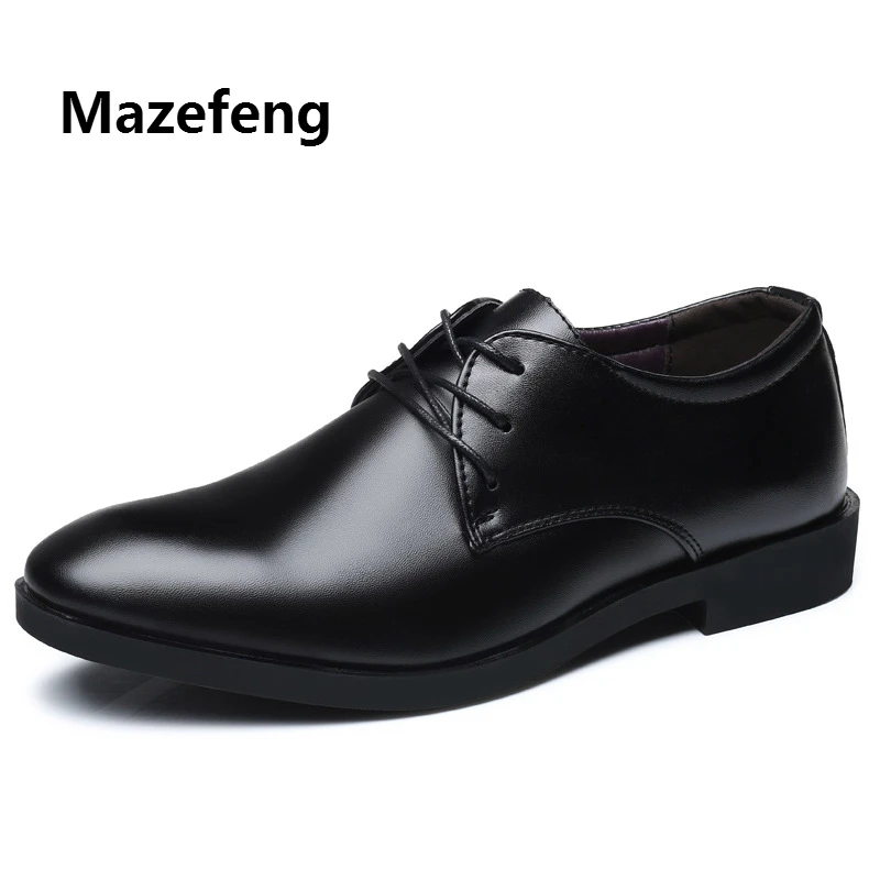 Mazefeng New Brand Classic Man Pointed Toe Dress Shoes Mens Patent Leather Black Wedding Shoes Oxford Formal Big Size