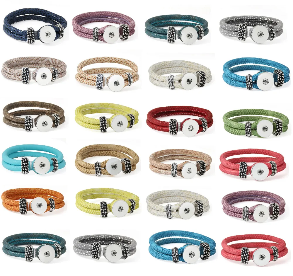

wholesale 10pcs/lot mixed colors 18mm snap jewelry pu leather fashion cuff bracelets