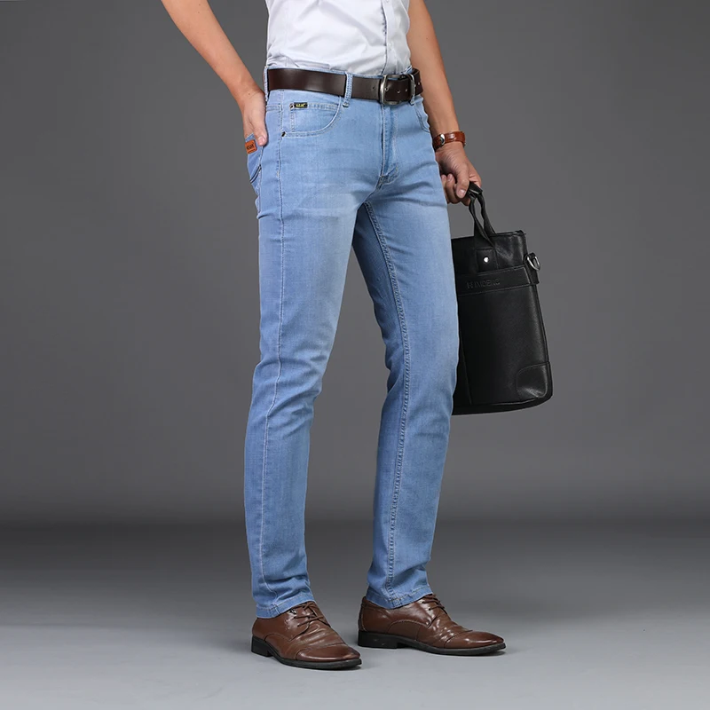 Pantalones vaqueros de estilo de negocios para hombre, Jeans ligeros y finos a la moda, informales, venta al por mayor, 2019