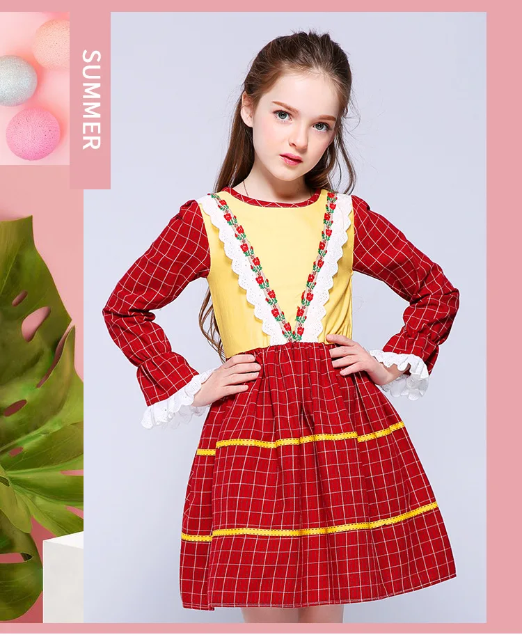 Roimyal/, г. весна-осень, новое Хлопковое платье в клетку, платье с круглым воротником для девочек от 2 до 11 лет