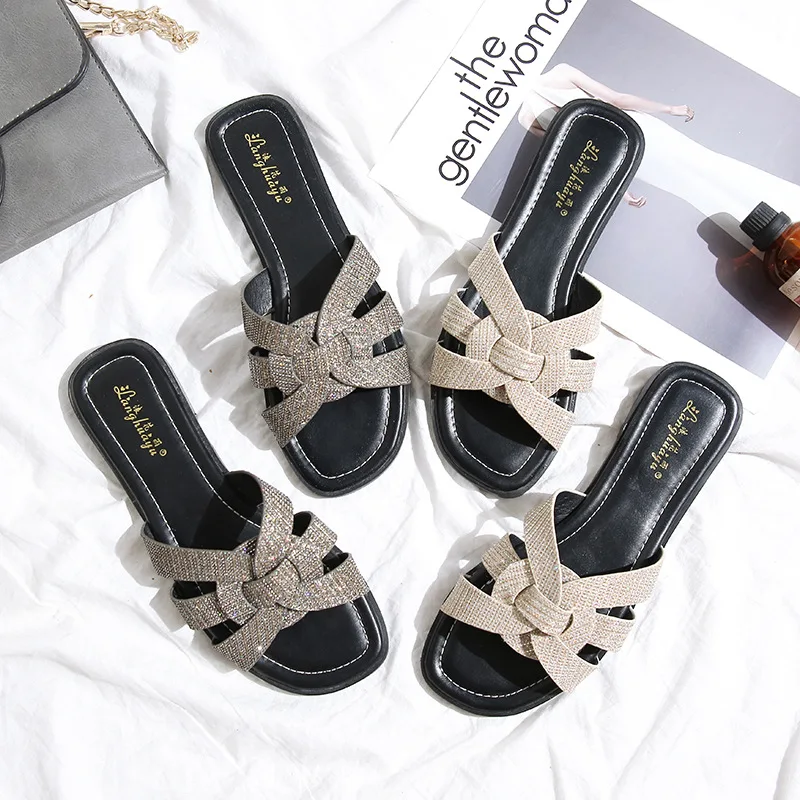 Женские шлепанцы летние с открытым носком повседневная обувь на плоской подошве