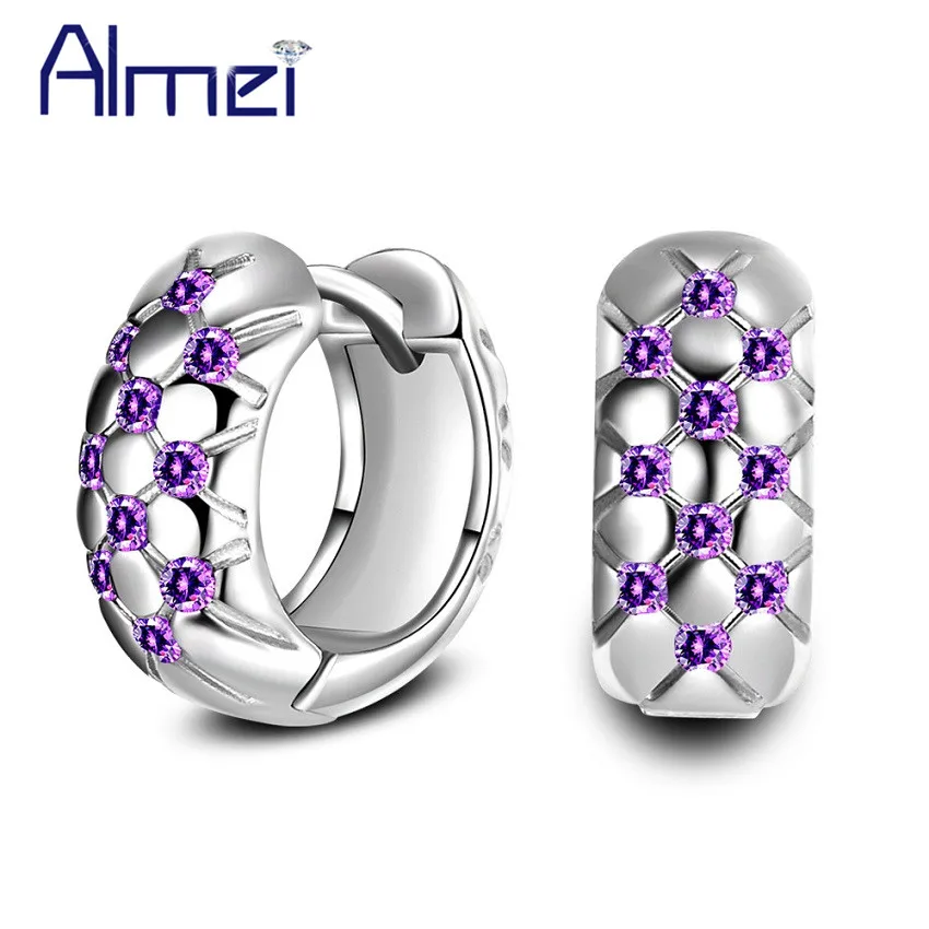 Almei 5% скидка милые черные серьги-гвоздики для женщин Серебряный цвет фиолетовые