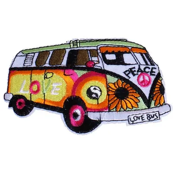 

Peace And Love Bus Novelty Iron On Embroidered Patches For Clothing DIY Kids Clothes Badges Stickers Garment Appliques wholesale