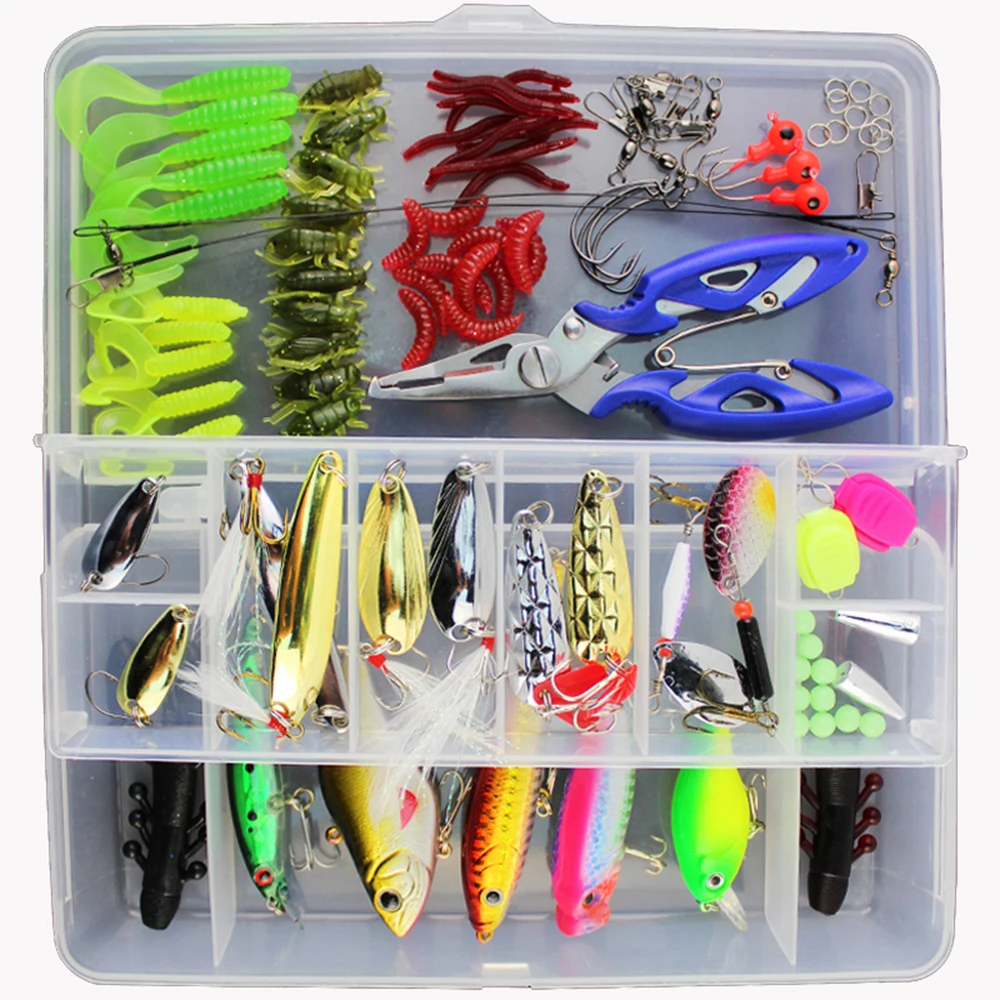 

Fishing Lures Kits including Hard Lure Minnow Crankbaits VIB Topwater Diving Floating Baits with Tackle Box