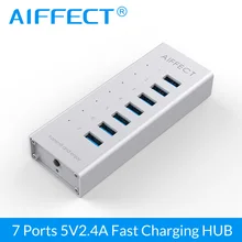 Aiffect 7 Порты и разъёмы USB 3,0 концентратор Алюминий BC1.2 USB разветвитель с зарядным Порты 5 Гбит/с USB3.0 для iPhone htc LG 12 V 2A адаптер для розеток европейского стандарта