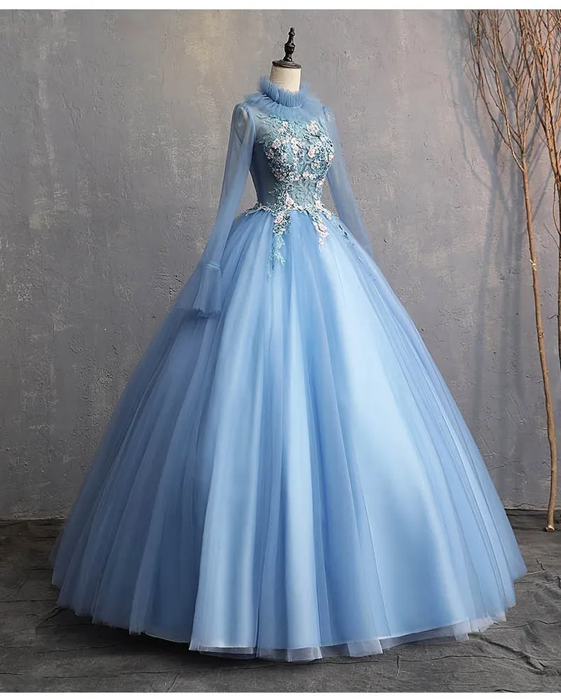 Темно-синее бальное платье Бальные платья милые 16 Платья для 15 лет кружевное платье с длинным рукавом для выпускного вечера Vestido De Quinceanera