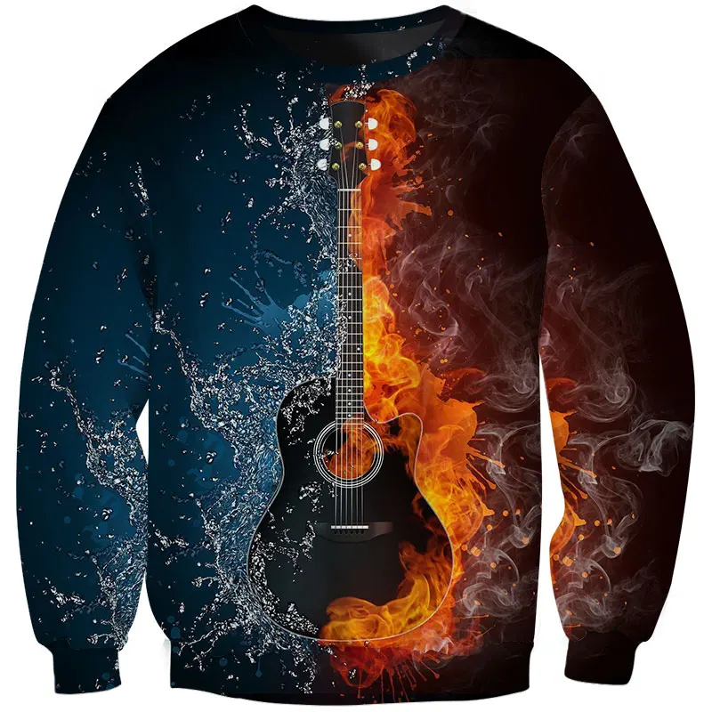 Cloudstyle 3D толстовки для мужчин Fire Ice Guitar принт Джемперы уличная одежда Harajuku Топ