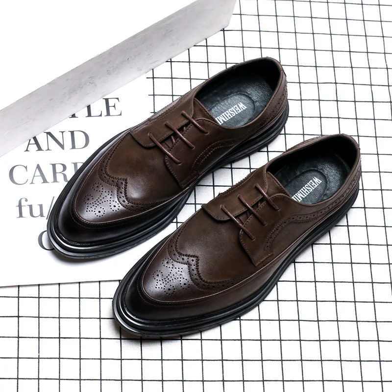 Hommes Brock Et Wool Noir Pointu Version Printemps Chaussures 2019 Robe De Formelle gris Marée D'hiver Verni Casual Cuir black Sculpté Foncé Coréenne kaki En Yasilaiya Add p0xAtt5w