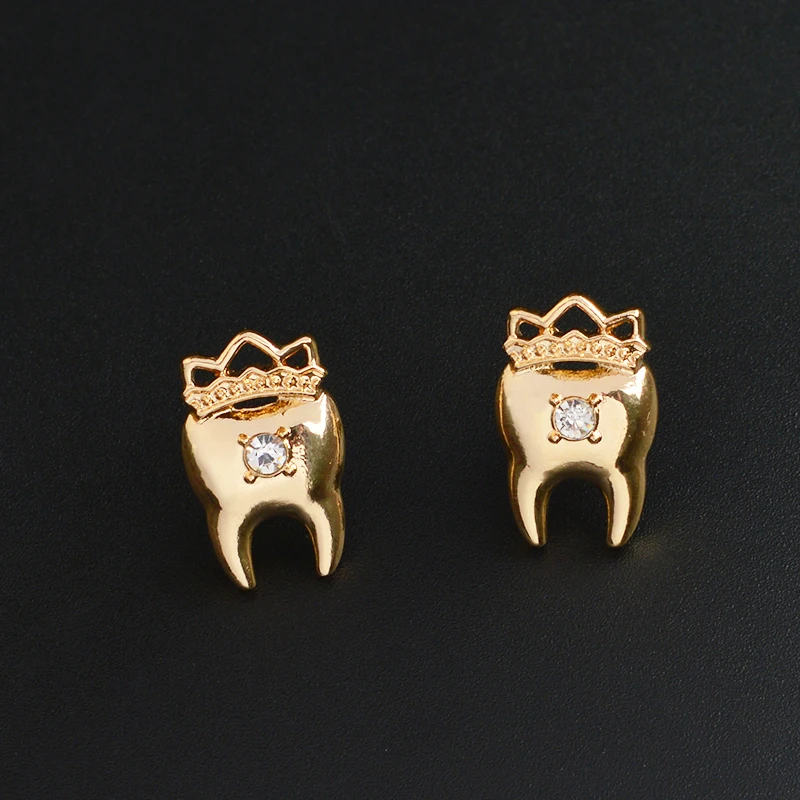

Teeth Stud earrings Gold Silver Crown Tooth Earrings with Zircon Medical gift for Dentist Nurse Doctor Student Women Jewelry