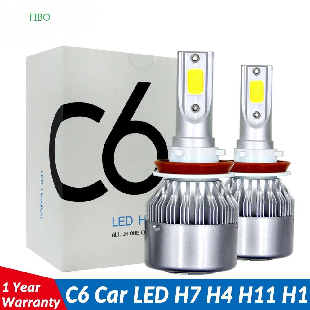 C6 Светодиодные Автомобильные фары H7 led H4 Лампа HB2 H1 H3 H11 HB3 9005 HB4 9006 9004 9007 72 Вт 9012 лм