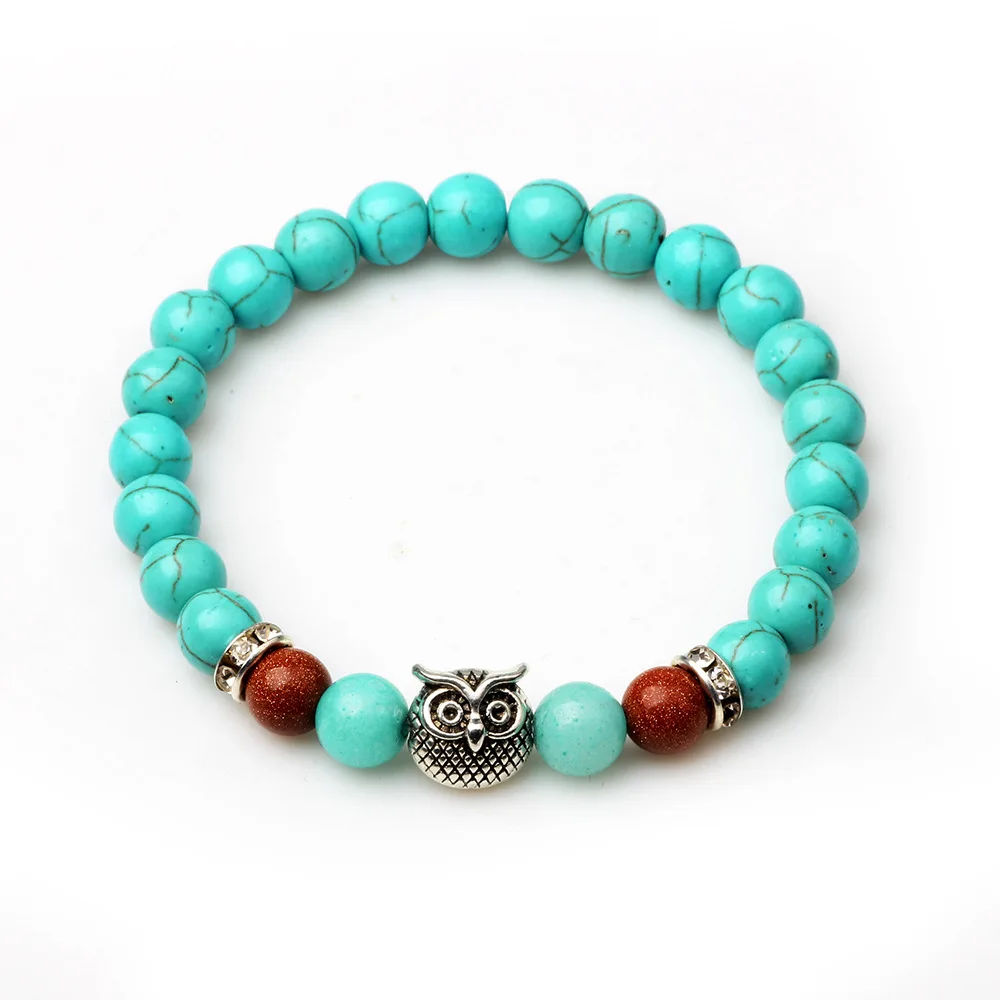 Зеленый Howlite камень с совой пенден браслет из золотого песчаника браслеты бисера