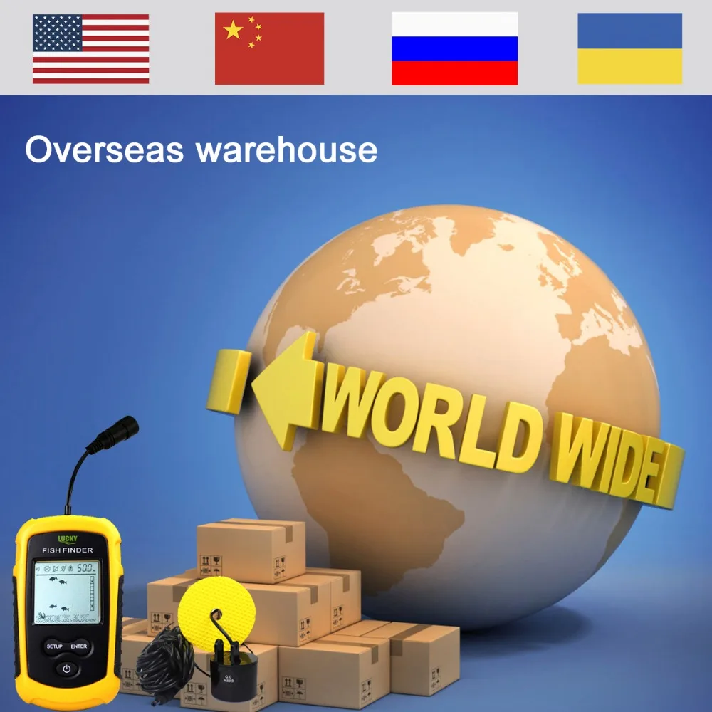 Lucky Echo Sounder Fishfinder Sonar for fishing Fish Finder Sensor 0.7-100M Depth Finder Russian Menu FF1108-1 Sondeur Peche B3