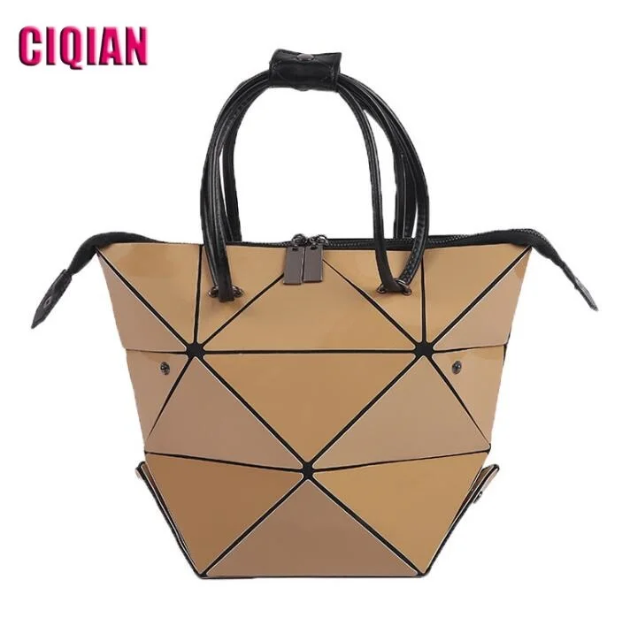 

Fashion women's geometry handbag pearl color geometric folding tote bag large capacity laser shoulder bag Free Shipping