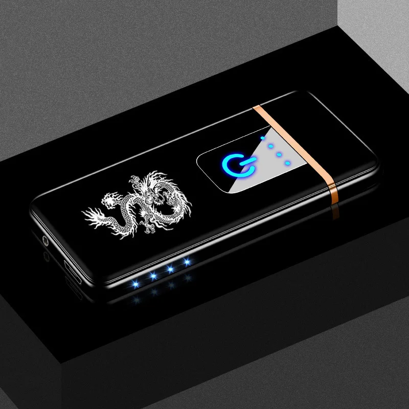 Новая ультратонкая USB зарядка зажигалка с сенсорным экраном Электронная зажигалка маленькая зарядка электрическая зажигалка ветрозащитный мужской подарок - Цвет: LED Dragon