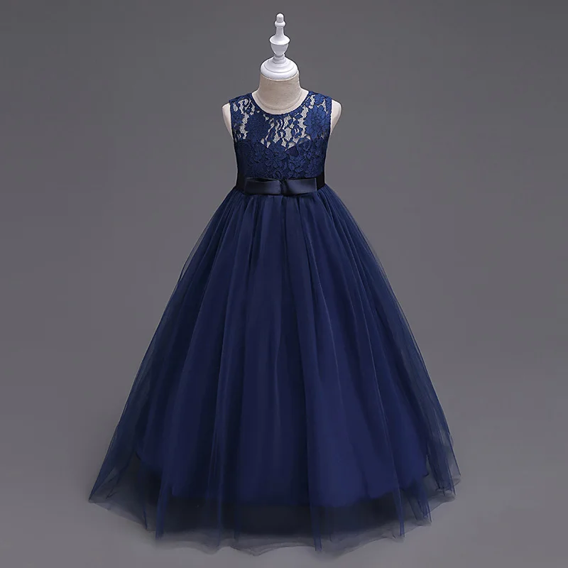KEAIYOUHUO свадебное платье Элегантное летнее принцессы Девушки Макси платье кружево Vestido костюм для детей вечерние платья одежда девочек - Цвет: Dark blue
