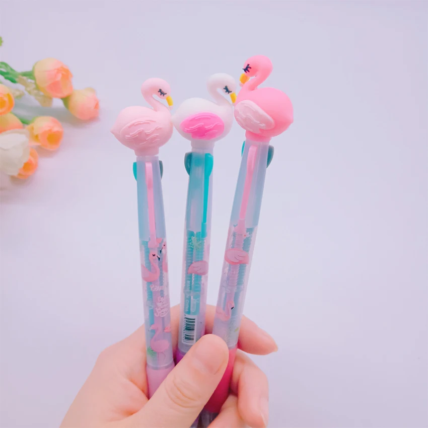 

1pcs/lot Korean Version Of The Flamingo Cartoon Silicone Head Blue Black Red Three-color Ballpoint pen