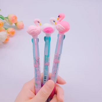

1pcs/lot Korean Version Of The Flamingo Cartoon Silicone Head Blue Black Red Three-color Ballpoint pen