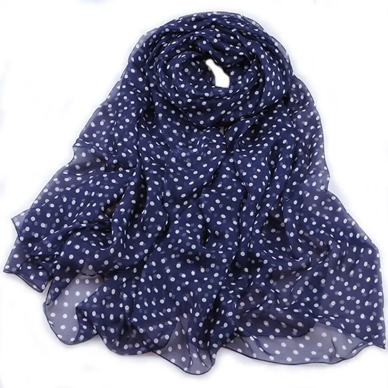 Polka Dot Print Long Silk Scarf , Women's Spring Summer Big Size 100