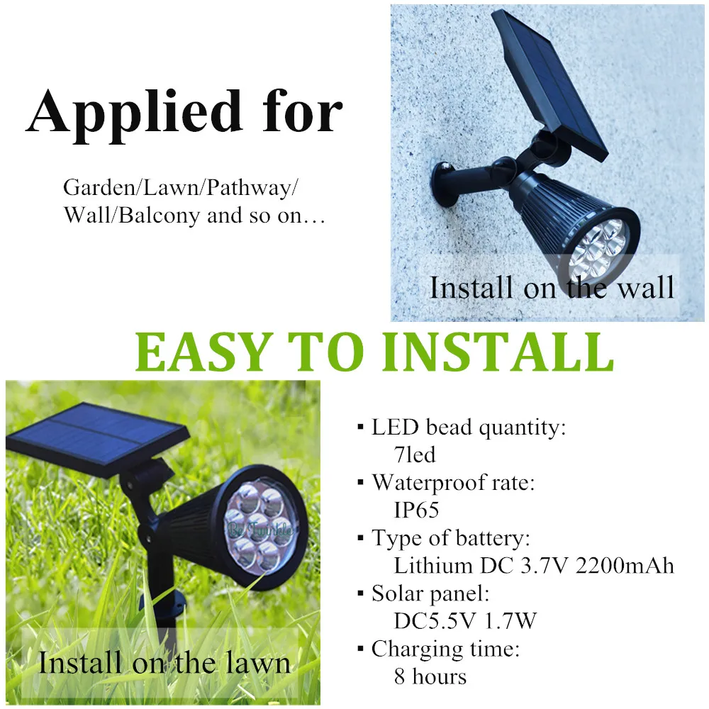 LED Garden Lights Solar Powered Lamp With Ground insertion 7 Colors Ground/Wall Mount Lamp For Outdoor Decoration