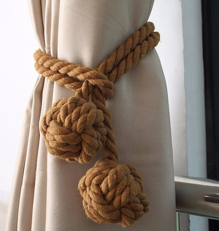 Хлопок плетеная занавеска Tieback Tassel Хлопок Веревка завязывается сзади один шар-60 см веревка двойной шар-120 см веревка
