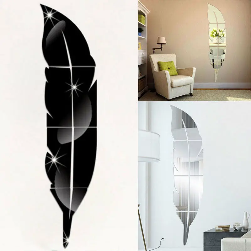 Мода 3D перо зеркало стикер стены украшение дома комнаты Настенные наклейки DIY