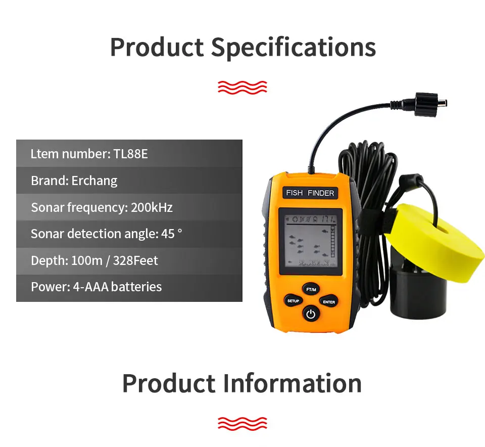 Erchang TL88E Портативный Sonar сигнализации Рыболокаторы 100 м ЖК-дисплей Рыболокаторы s эхолот Рыбалка finder